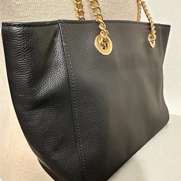 COACH 57107 Turnlock Chain Pebbled Black Leather Tote Shoulder Bag EXCELLENT - Picture 4 of 10